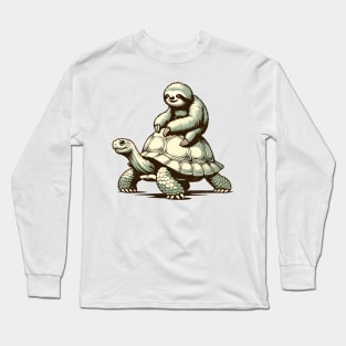 Slow Ride Adventure: Retro Sloth and Turtle Long Sleeve T-Shirt